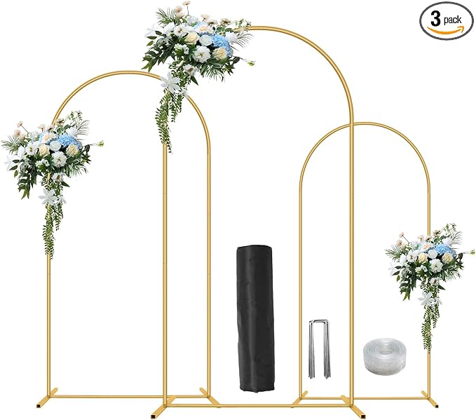3 Pack Metal Wedding Arch Backdrop Gold Balloon Stand | Gold Arch Backdrop Stand by ParseBio