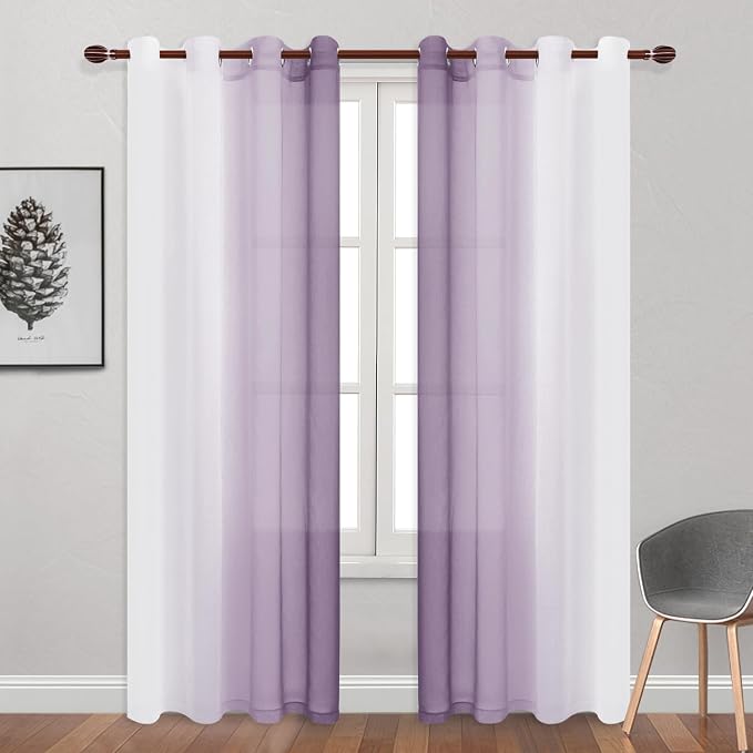 DWCN Ombre Faux Linen Extra Long Sheer Curtains - Image 2