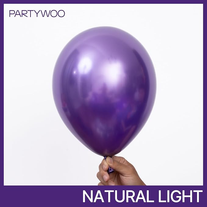 PartyWoo Metallic Purple Balloons 140pcs Chrome Purple Color | 18 12 10 5 Inch - Image 2