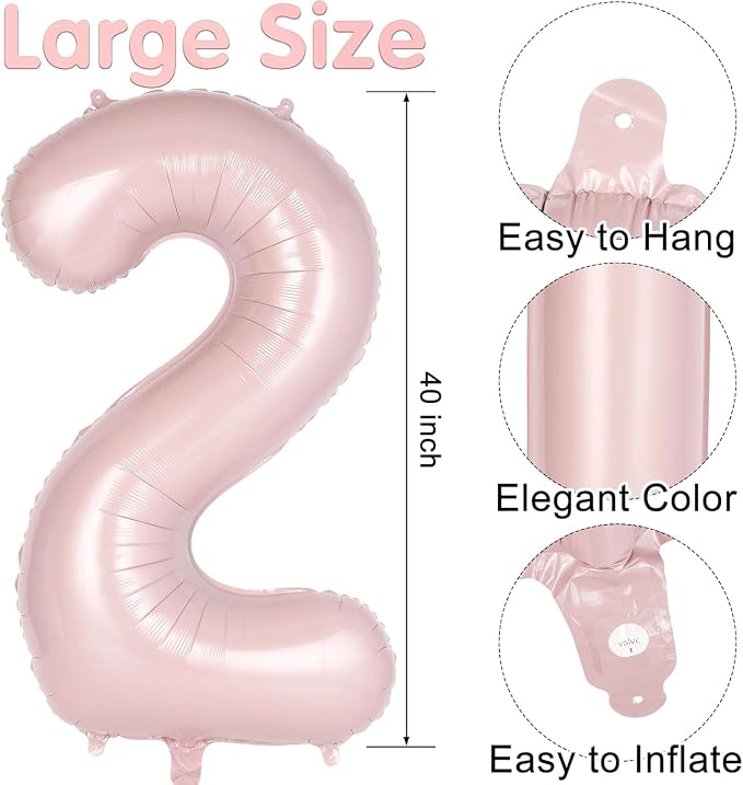 Light Pink Number 25 Balloon, 40 Inch Giant Mylar Number Balloons, Large Foil - Image 2