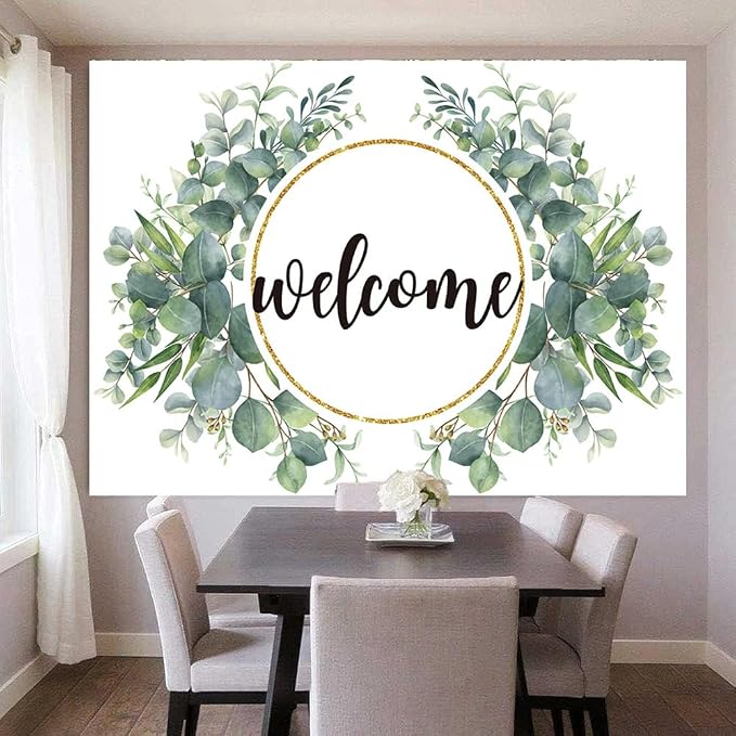 5x3ft Watercolor Greenery Leaves Housewarming Backdrop, Elegant Floral Green - Image 3