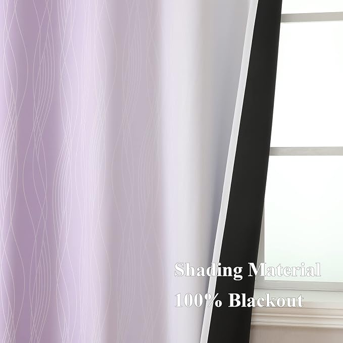 Lilac and Greyish White Room Darkening Blackout Curtains 84 Inches Long - Image 5