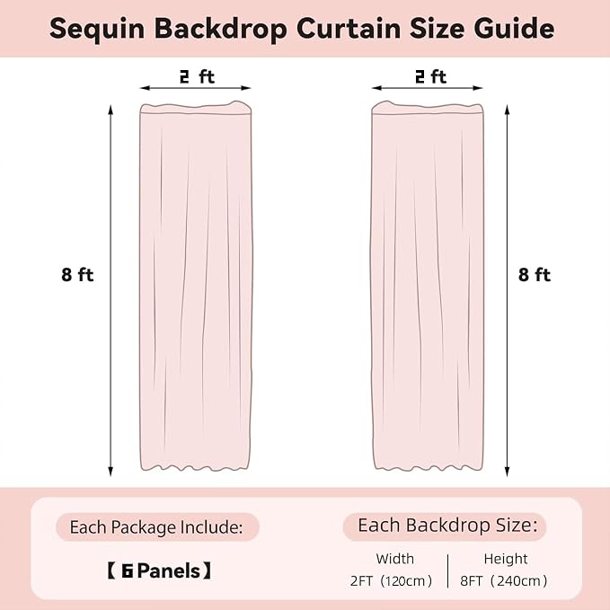 Sugargirl Purple Sequin Backdrop Curtain 6 Panels 2FTx8FT Glitter Purple - Image 6