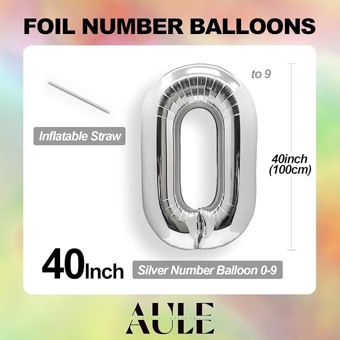AULE 40 Inch Silver 14 Balloon Number Foil 0-9 Birthday Big Numbers | Birthday - Image 4