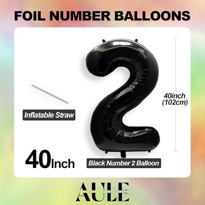 AULE 40 Inch Black Number Balloon 23 Foil 0-9 Birthday Big Numbers | Birthday - Image 3