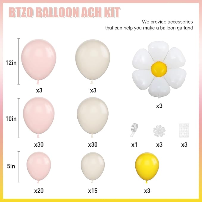 Daisy Balloon Garland Arch Kit, Macaron Pastel Pink Sand White Boho Groovy Party - Image 2