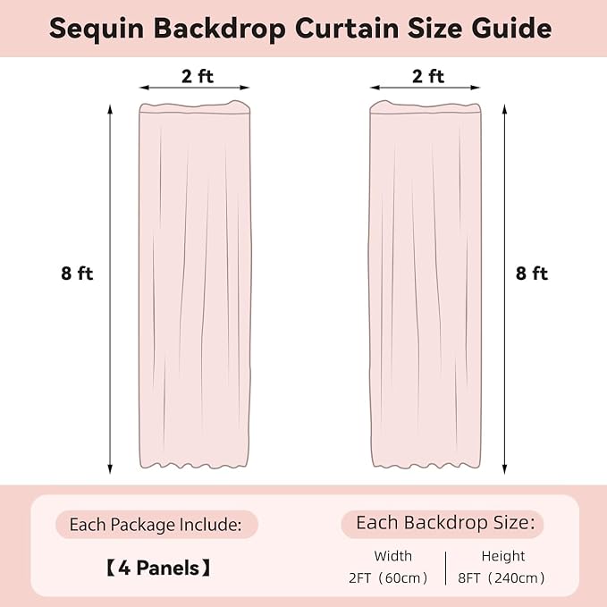 Sugargirl Mermaid Lavender Sequin Backdrop Curtain 4 Panels 2FTx8FT Glitter - Image 7