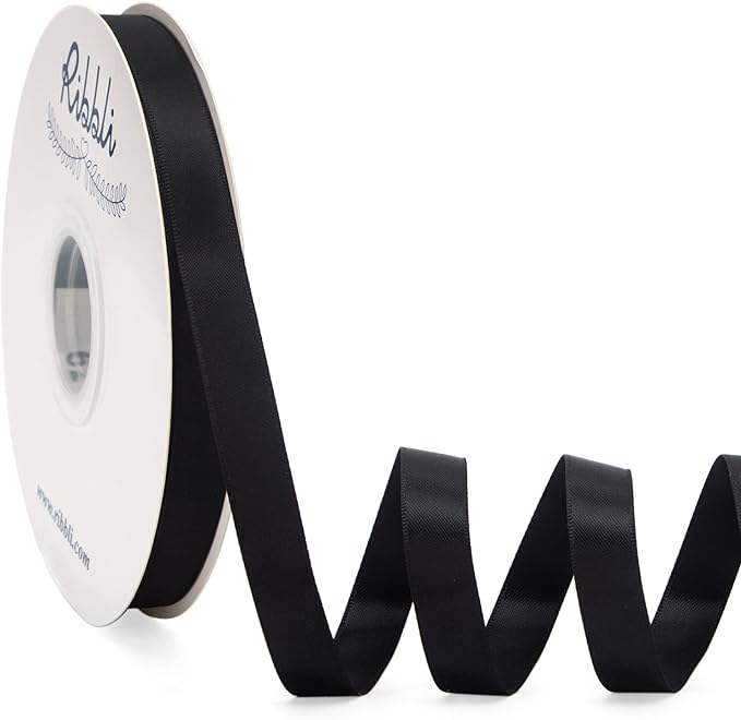Ribbli Black Satin Ribbon Double Faced Satin 1/2 inch x Continuous 50 by Ribbli