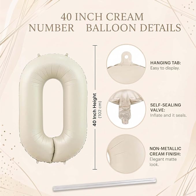 Cream Number 10 Balloon 40 Inch, Foil Numeral Set - Image 4