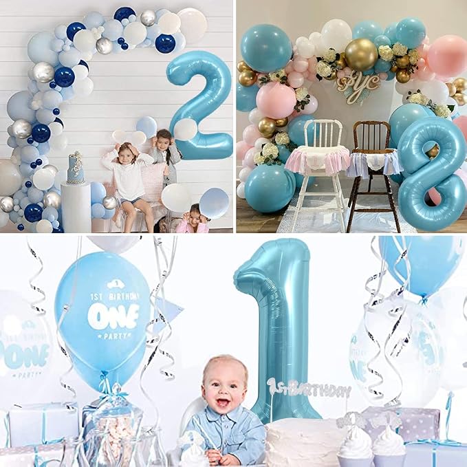 TONIFUL 40 Inch Light Blue Large Numbers 0-9, Number 1 Digital 1 Helium Balloons - Image 6