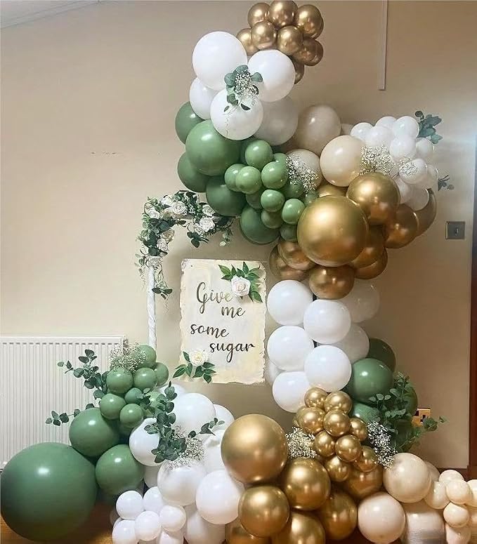 MEBAY Sage Green White Gold Balloon Garland Arch Kit - Image 4