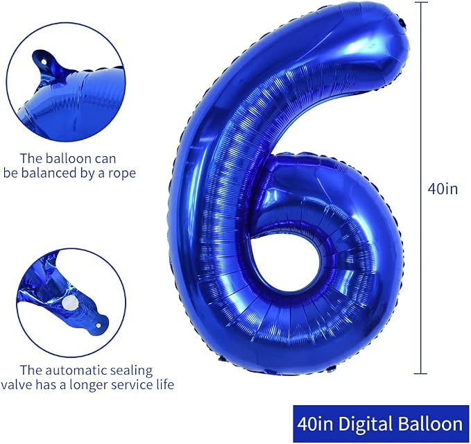 TONIFUL 40 Inch Navy Blue Number 6 Balloons Large Foil 6th Birthday Decor | - Image 2