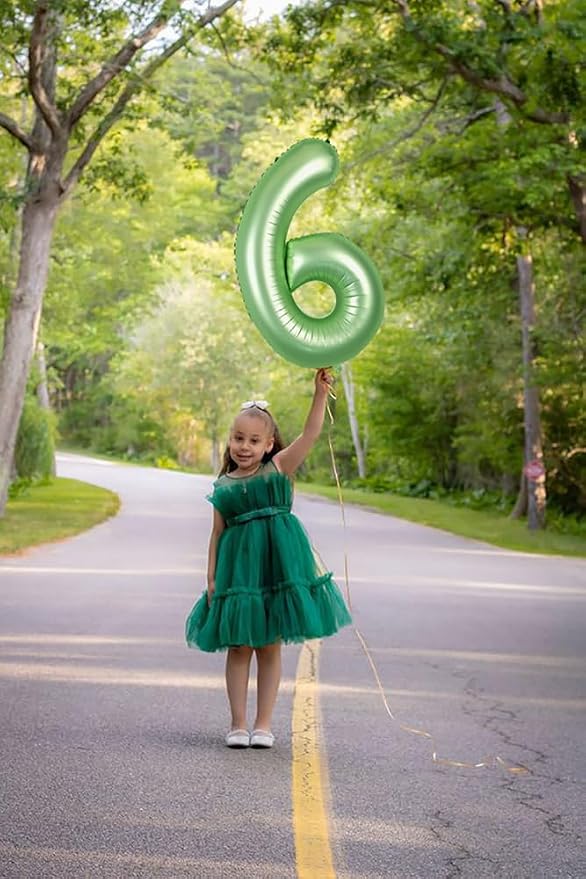 6 Balloon Numbers Birthday Decorations, 40In Sage-Green Balloons - Image 3