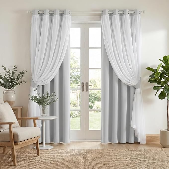 PONY DANCE Greyish White Bedroom Blackout Curtains by PONYDANCE