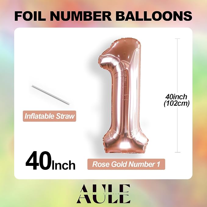 AULE 40 Inch Rose Gold 18 Balloon Number Foil 0-9 Birthday Big Numbers | - Image 5