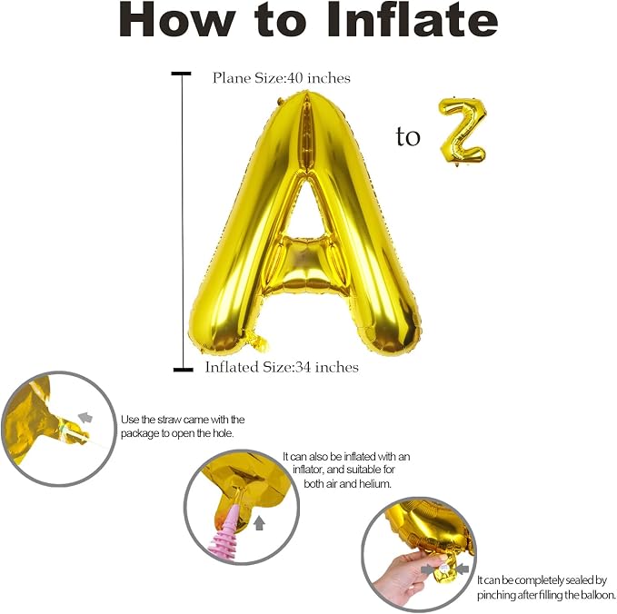 40 Inch Gold Letter I Balloon Big Foil Helium Letter Balloons A-Z | Giant Large - Image 2