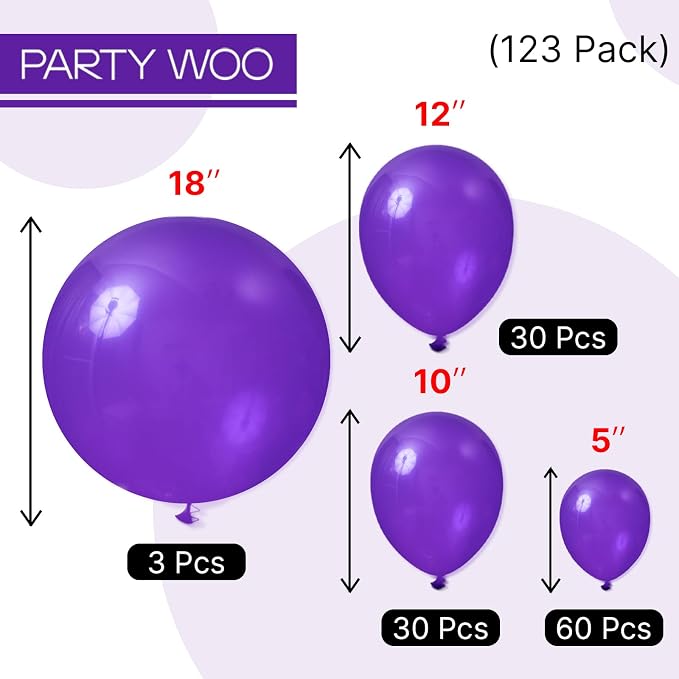 PartyWoo Dark Purple Balloons 123pcs Royal Purple Color 18 12 10 5 Inch | 18 12 - Image 3