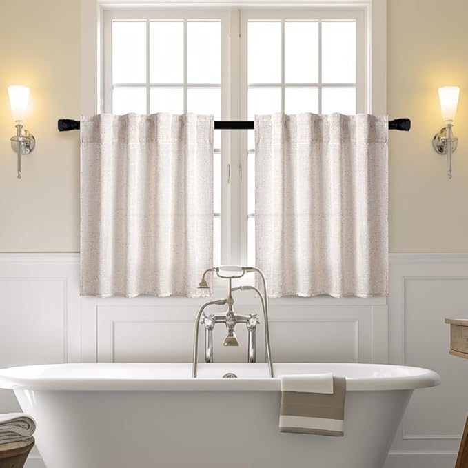MIULEE Kitchen Curtains 24 Inch Long 2 Panels Natural Linen White Farmhouse | - Image 2