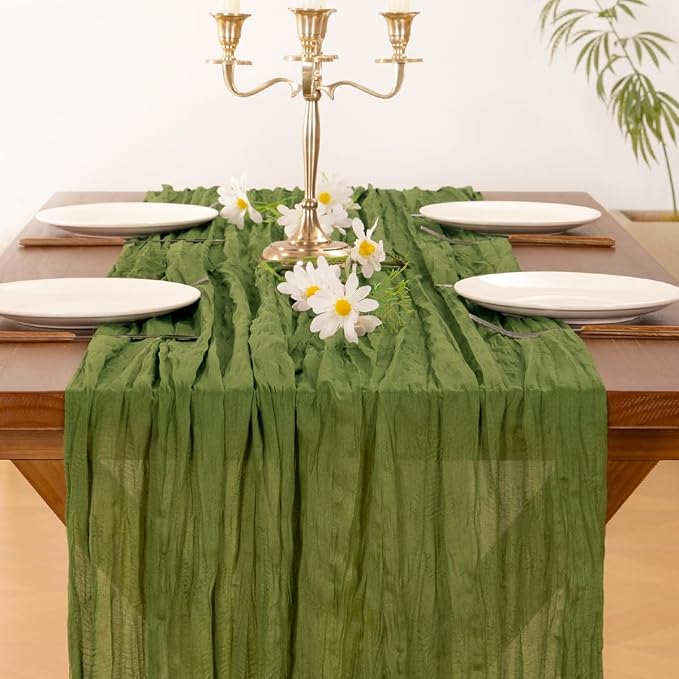 Cheesecloth Table Runner Summer Boho Wedding Birthday Party Home Decor | Moss - Image 2