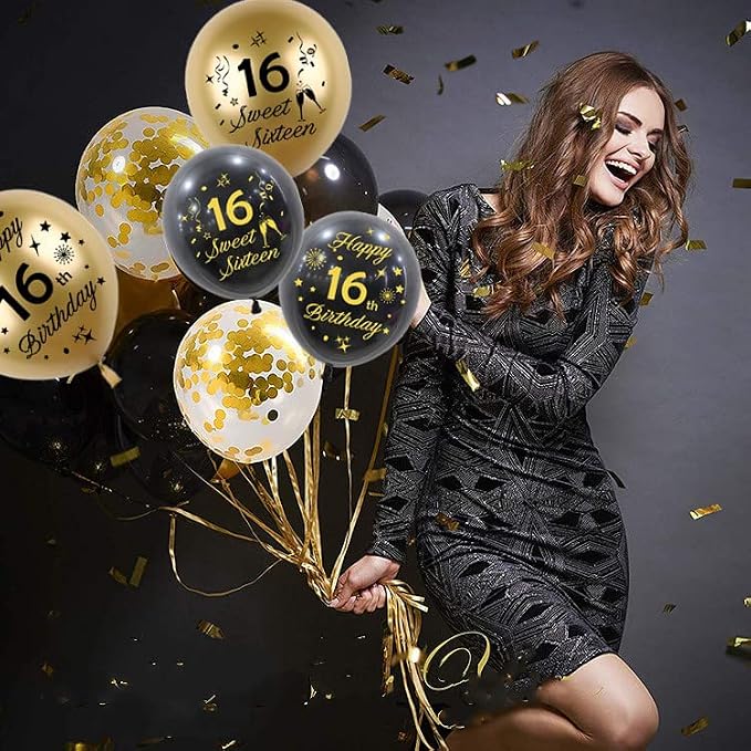 Black Gold 30th Birthday Balloons Pack of 15 Men Women Happy 30th Birthday - Image 5