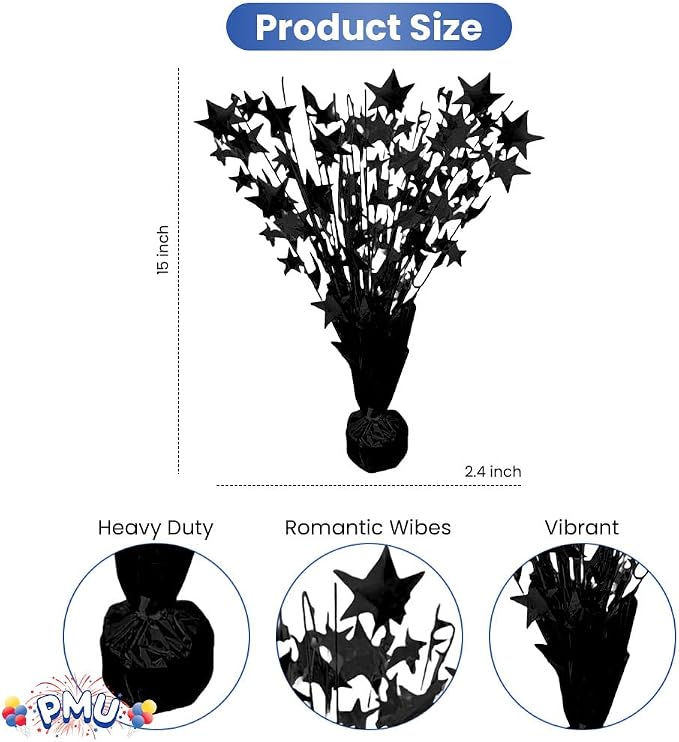 PMU 6 Pack Bursting Star Metallic Foil Spray Centerpiece- Metallic Black - Image 3
