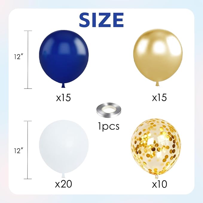 Blue and Gold Balloons, 12 Inch | Latex Balloons - Image 2