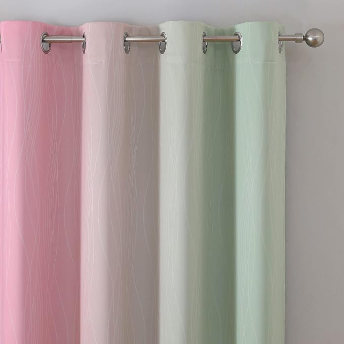 Ombre Sage Green and Pink Blackout Curtains - Image 4