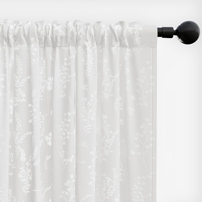 Anmao White Semi Sheer Light Filtering Curtains 84 Inches Long 2 Panels - Image 8