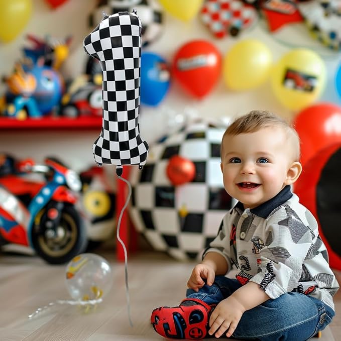 42 Inch Checkered Number Balloon 6, 6th Race Car Flag Birthday Party Supplies - Image 3