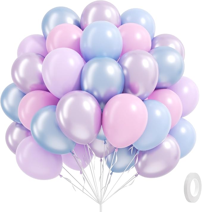 60pcs 12inch Pearl Pink Blue and Purple Balloons by Leraqertra