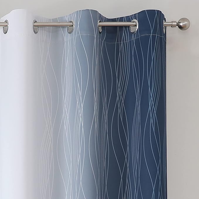 Navy Blue and Greyish White Blackout Curtains 84 Inches Long, Full Room - Image 4