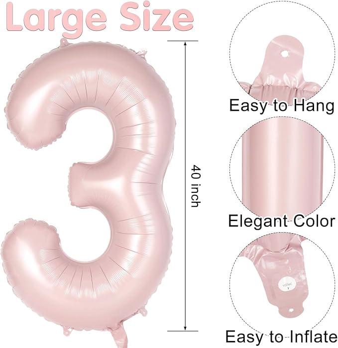 Light Pink Number 30 Balloon, 40 Inch Giant Mylar Number Balloons, Large Foil - Image 2
