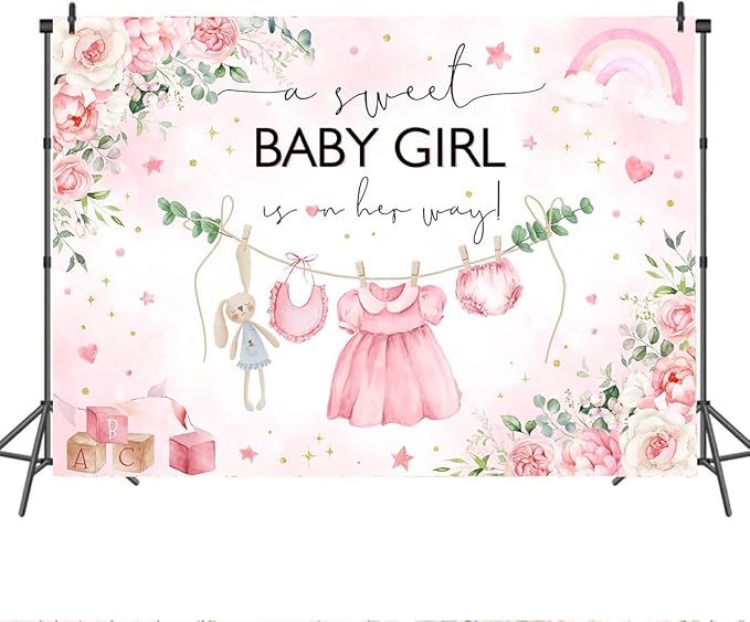 Mocsicka Sweet Baby Girl Princess Pink Greenery Party Decoration - Image 4