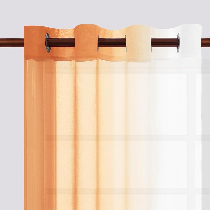 DWCN Autumn Faux Linen Ombre Sheer Curtains - Image 3