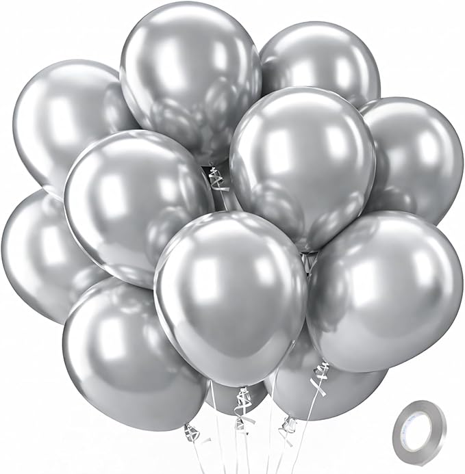 Patimate Metallic Silver Chrome Latex Party Balloons 100 Pack 12 Inch | by PatimateDirect