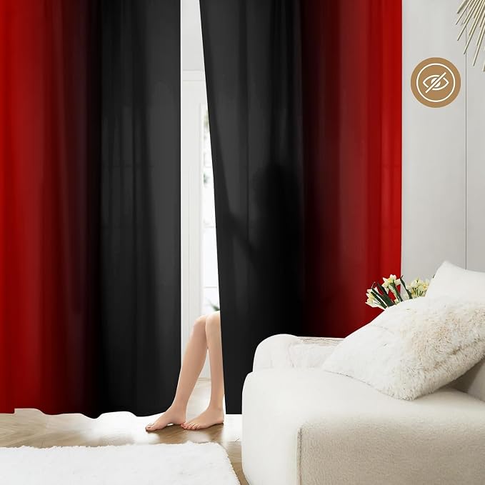 Red and Black Ombre Curtains 72 inches Length - Image 2