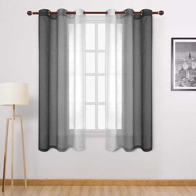 DWCN Black Faux Linen Ombre Sheer Curtains by DWCN