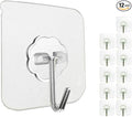 12 Pack Adhesive Wall Hooks 33LB Heavy Duty No Drill Transparent Waterproof by Jwxstore