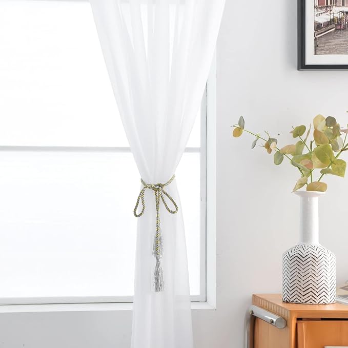 SpaceDresser Sheer White Curtains 4 Panels Rod Pocket Semi-Sheer Curtain 63 - Image 6
