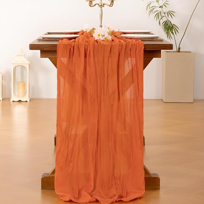 Cheesecloth Table Runner Summer Boho Wedding Birthday Party Home Decor | Orange - Image 4