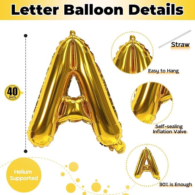 Letter Balloons Gold, 40 Inch Alphabet Name Balloons, Large Mylar Self - Image 2