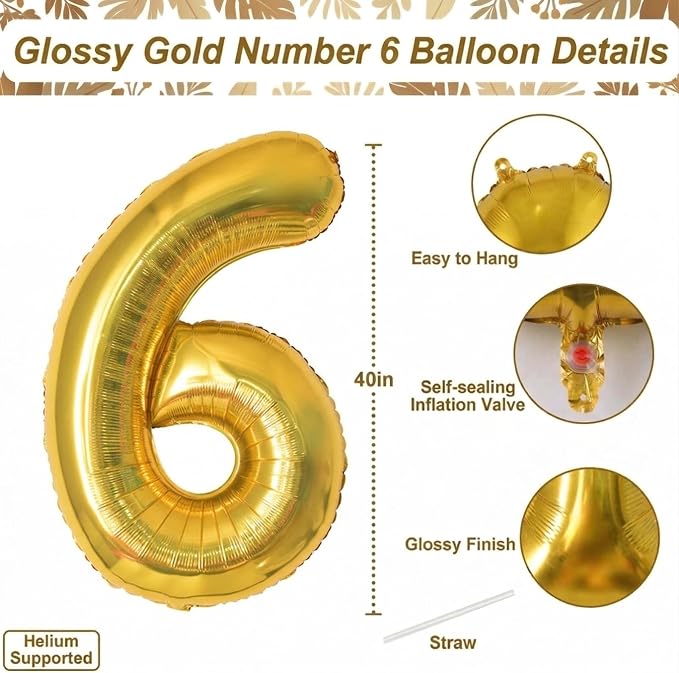 Gold Number 16 Balloon 40 Inch, Shiny Foil Decor - Image 4
