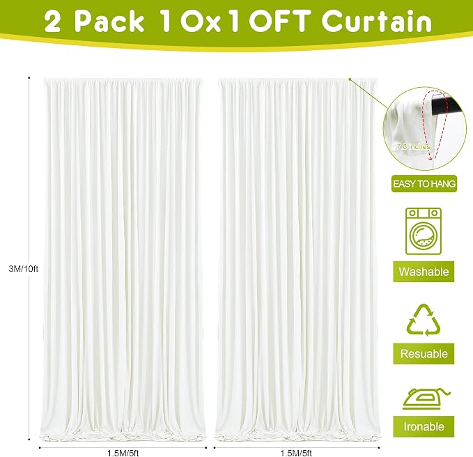 Ivory Backdrop Curtain for Parties Backdrop Drapes, 4 Panel 5x10FT - Image 2