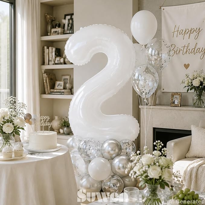 SUWEN 40 Inch White Large 12 Balloon Number Big Foil Helium Numbers 0-9 | Giant - Image 2