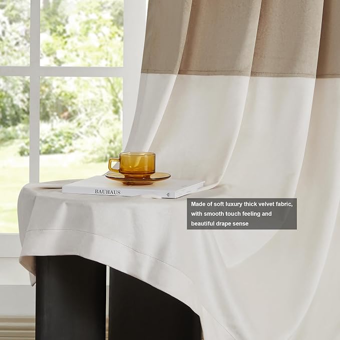 BULBUL Champagne Cream Ivory Color Block Window Curtains Panels 108 inches Long - Image 5