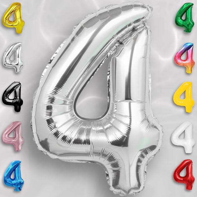 Silver Number Balloon 4 Mylar Foil Balloons 32 inch - Image 2