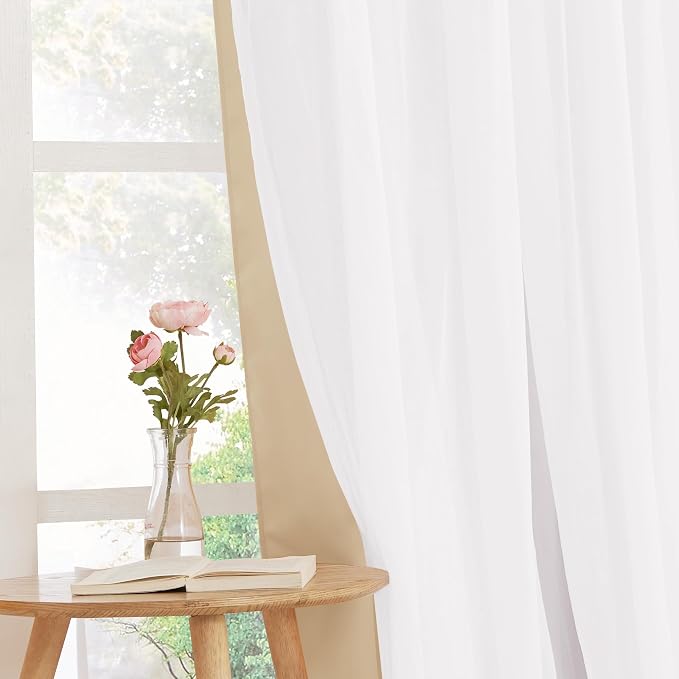 PONY DANCE Sheer Window Curtains, 52 by 95 in, Biscotti Beige, 2 Pieces | Mix & - Image 5