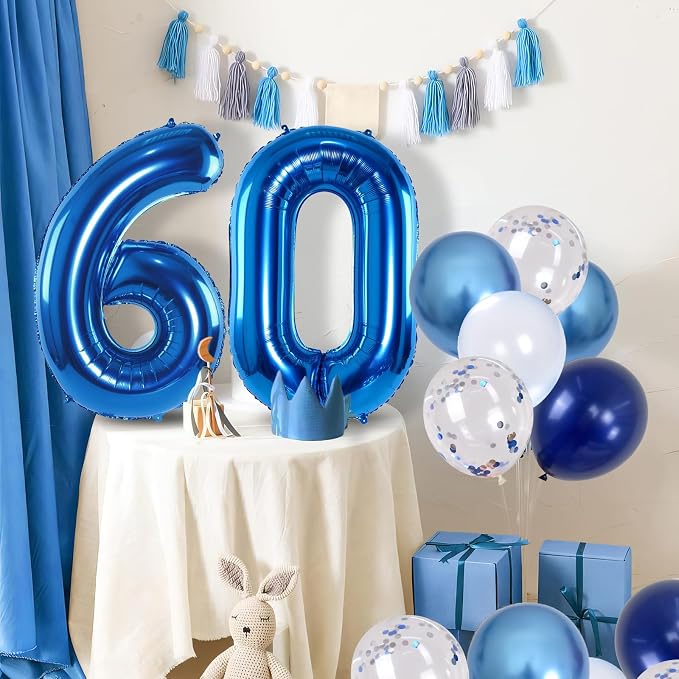 60 Balloon Number Blue, Big Number 60 Balloon Pastel Navy Dark Blue - Image 6
