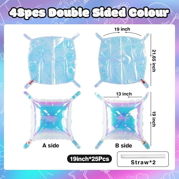 NISOCY 48PCS Iridescent Square Foil Balloons Wall Backdrop | Holographic - Image 2
