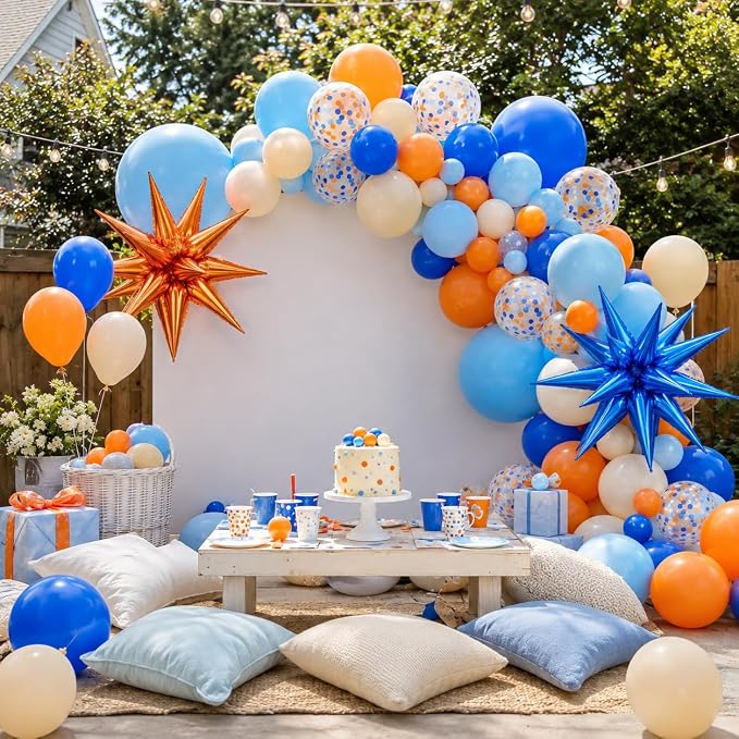 Blue and Orange Balloons, 12 Inch Orange Light Blue Nude Dark Blue Confetti - Image 7